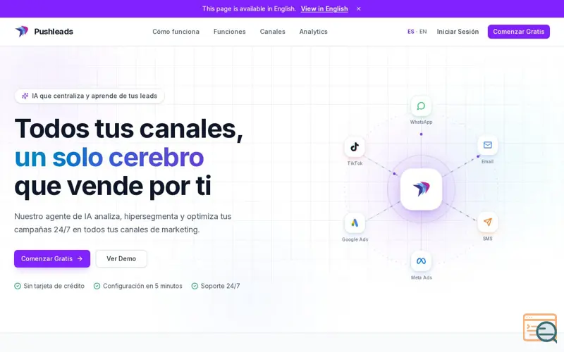 Screenshot of PushLeads