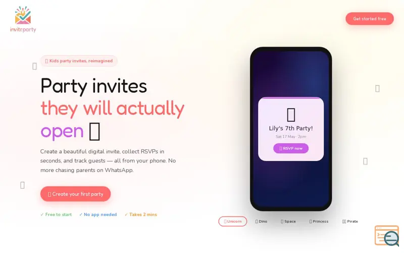 Screenshot of invitr