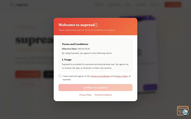 Screenshot of supread 
