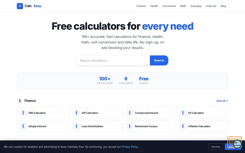 Screenshot of CalcEasy —Online Calculators