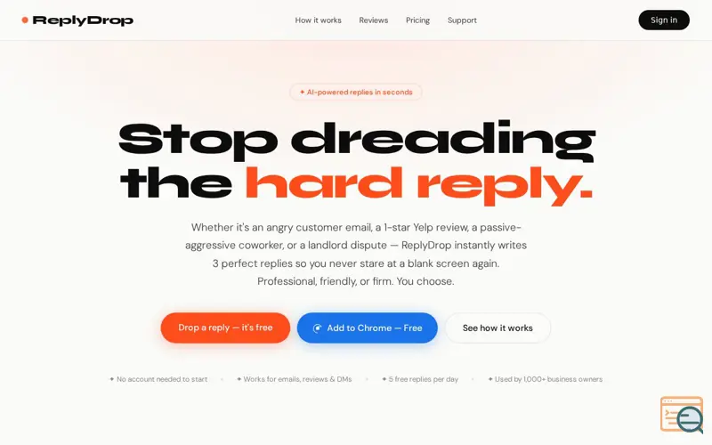 Screenshot of ReplyDrop