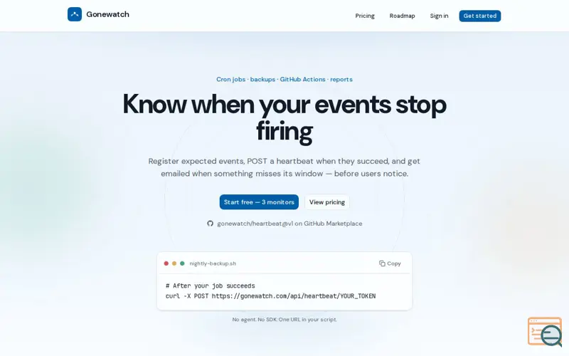 Screenshot of Gonewatch — Heartbeat monitoring for developers