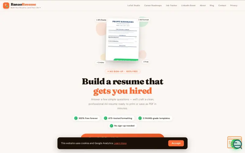 Screenshot of BanaoResume, a launch using html2pdf.js