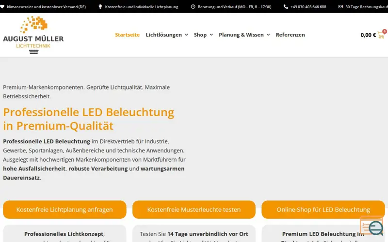 Screenshot of August Müller Lichttechnik AG
