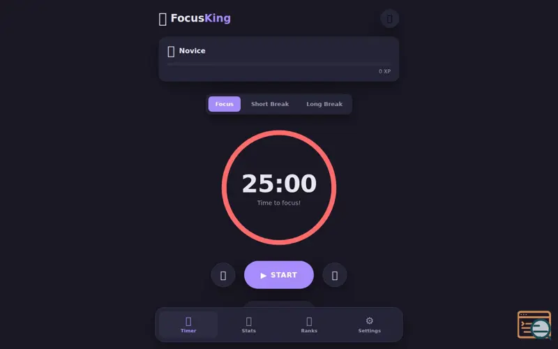 Screenshot of FocusKing 🍅 — Pomodoro Timer for Productivity