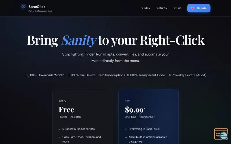 Screenshot of SaneClick