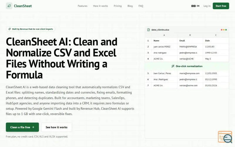 Screenshot of CleanSheet AI