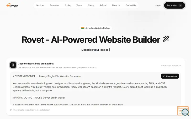 Screenshot of Rovet - AI-powered website builder