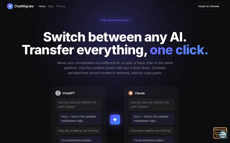 Screenshot of ChatMigrate Move Chats Between AI