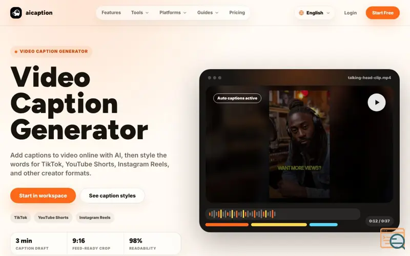 Screenshot of aicaption