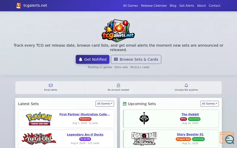Screenshot of TCG Alerts
