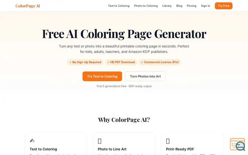 Screenshot of ColorPage AI