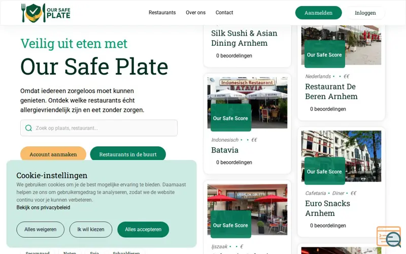 Screenshot of Our Safe Plate, a launch using Memberstack
