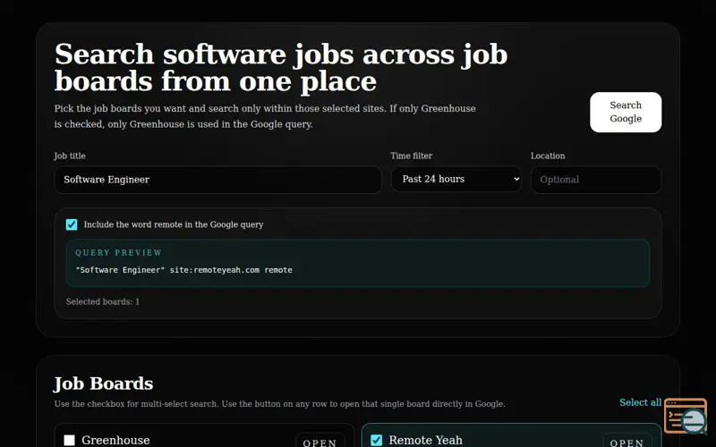 Screenshot of Remote Jobs Search