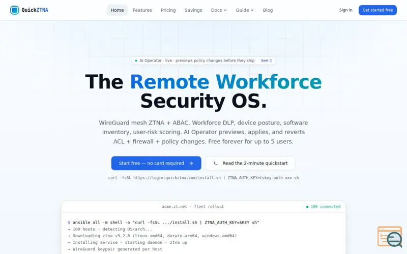 Screenshot of QuickZTNA