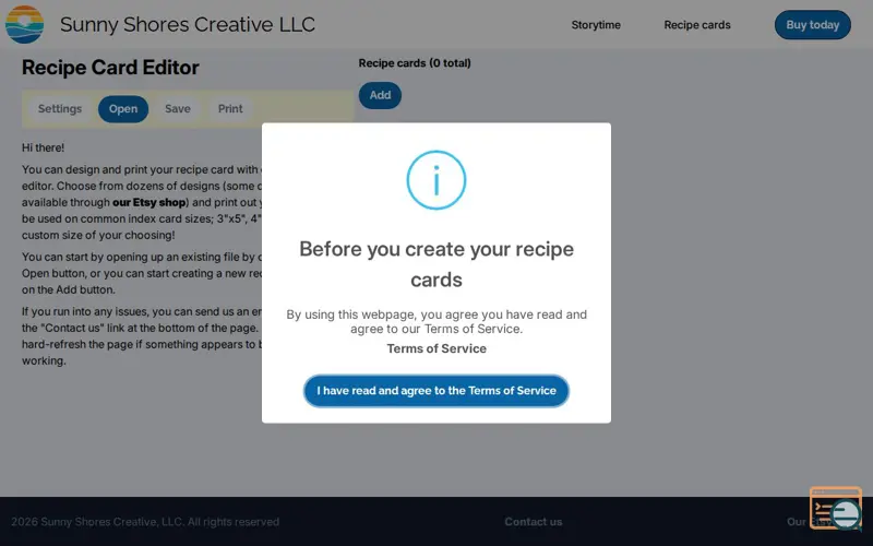 Screenshot of Online Recipe Card Editor