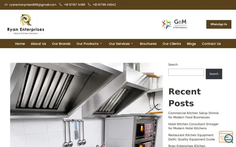 Screenshot of ryan kitchen equipment