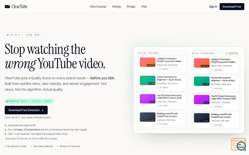 Screenshot of ClearTube