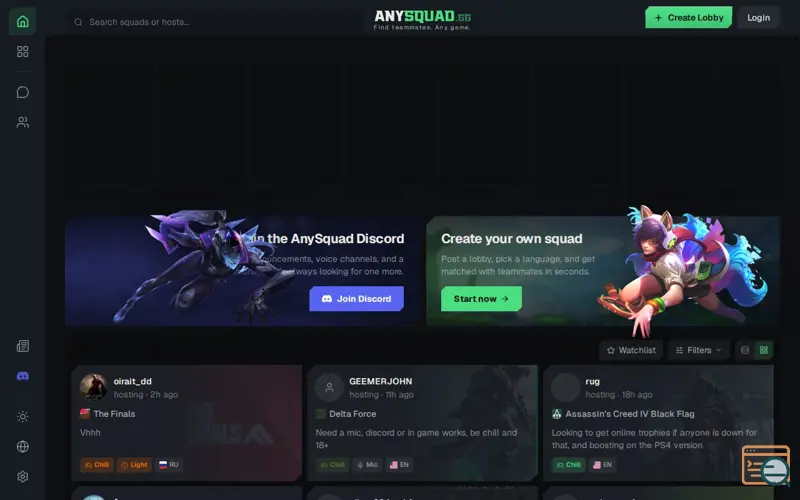 Screenshot of AnySquad, a launch using Pusher