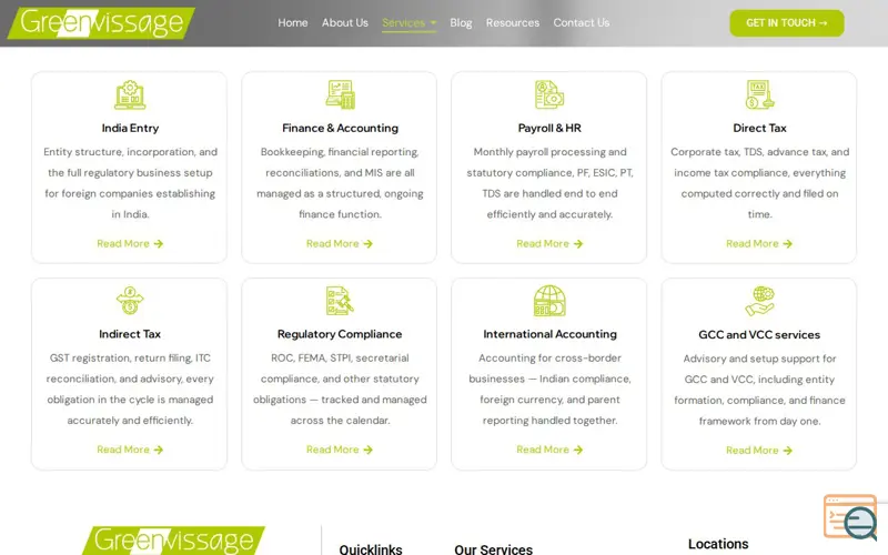 Screenshot of greenvissage, a launch using ElementsKit