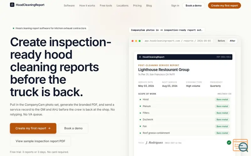 Screenshot of HoodCleaningReport