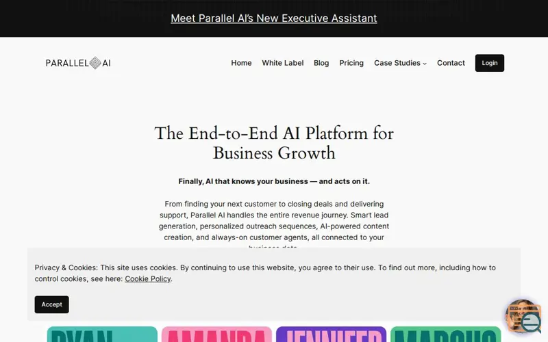 Screenshot of Parallel AI, a launch using Bluehost