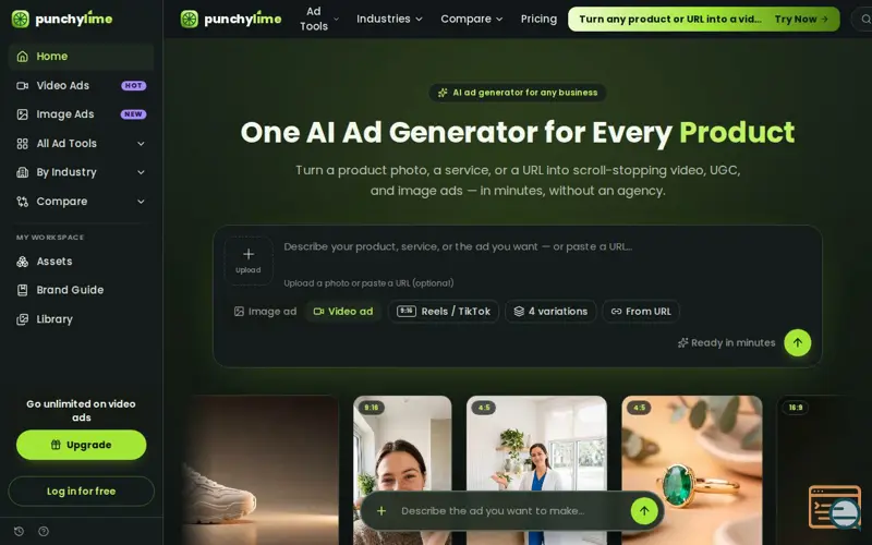 Screenshot of AI Ad Generator: Video, UGC & Image Ads | Punchylime