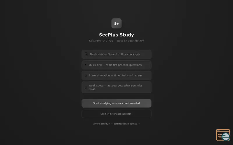 Screenshot of SecPlus Study — Free Security+ App