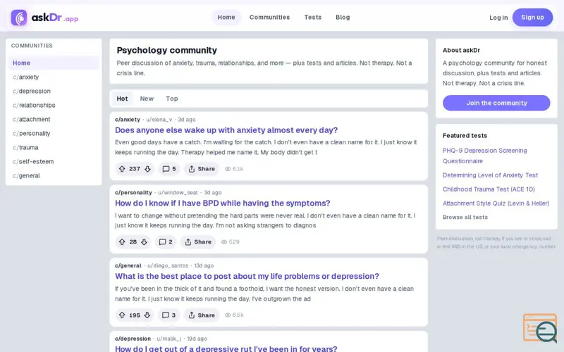Screenshot of AI Therapist Online - Free CBT Therapy Sessions 24/7 | Ask.Dr | Ask.Dr