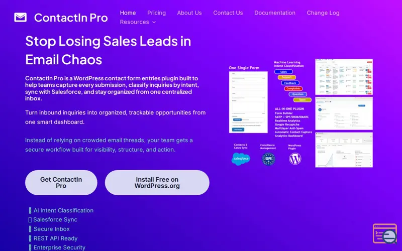 Screenshot of Contact In Pro, a launch using Freemius