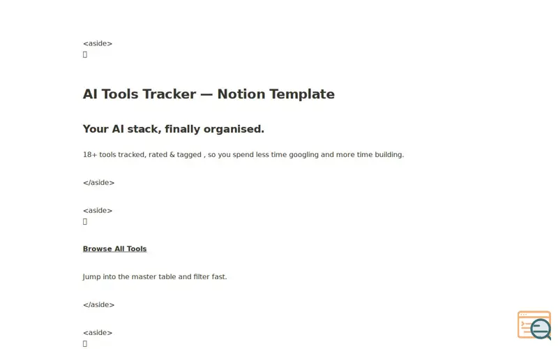 Screenshot of AI Tools Tracker - Notion Template, a launch using Sierra