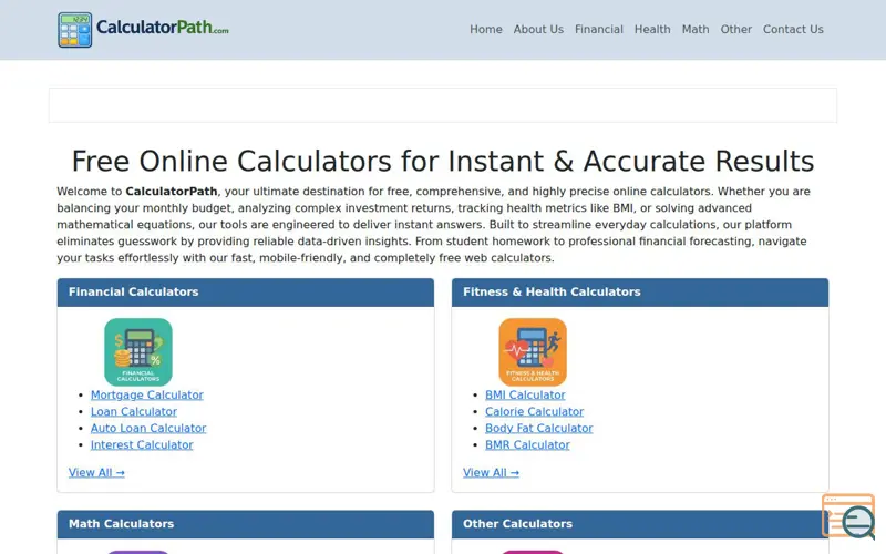 Screenshot of Free Online Calculators