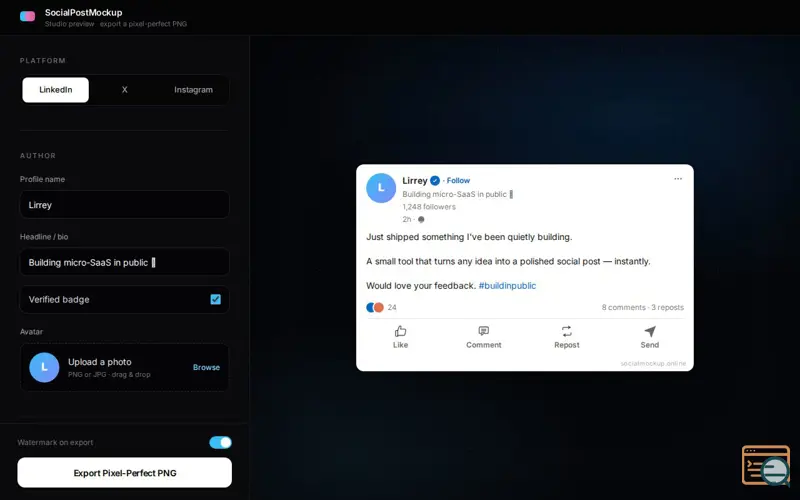 Screenshot of SocialPostMockup