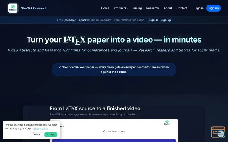 Screenshot of TeX2Vid: Convert papers into videos, a launch using JSZip