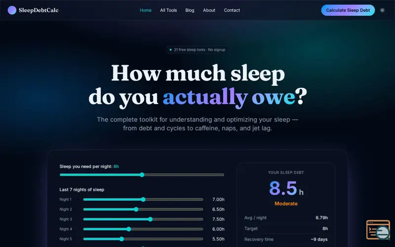 Screenshot of SleepDebtCalc