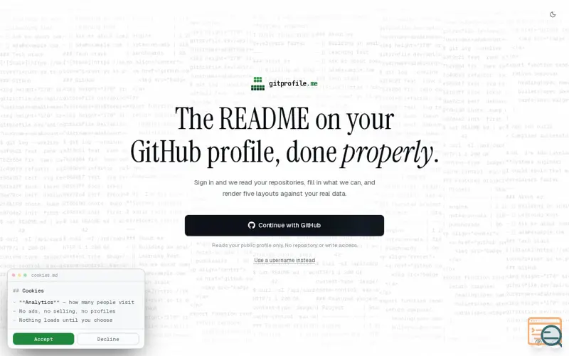 Screenshot of gitprofile.me
