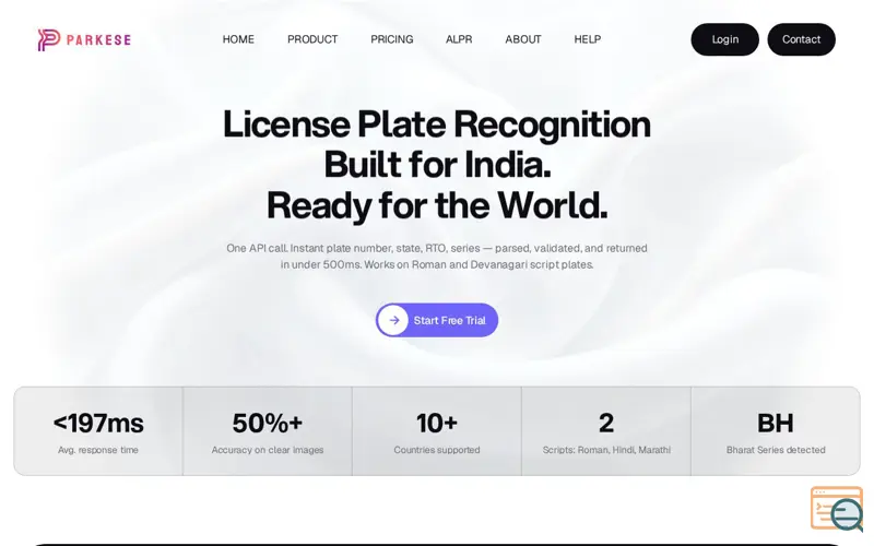 Screenshot of Parkese ALPR