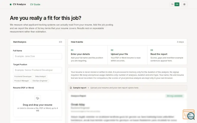 Screenshot of CV Analyze