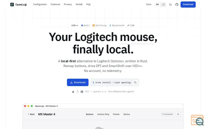 Screenshot of OpenLogi