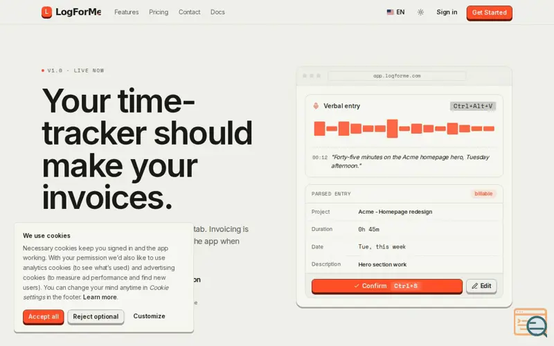 Screenshot of LogForMe