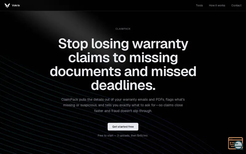 Screenshot of ClaimPack