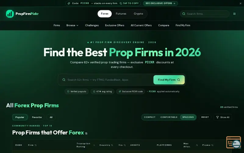 Screenshot of PropFirmPickr