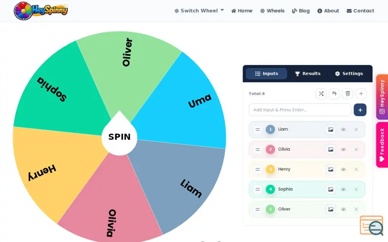 Screenshot of HeySpinny