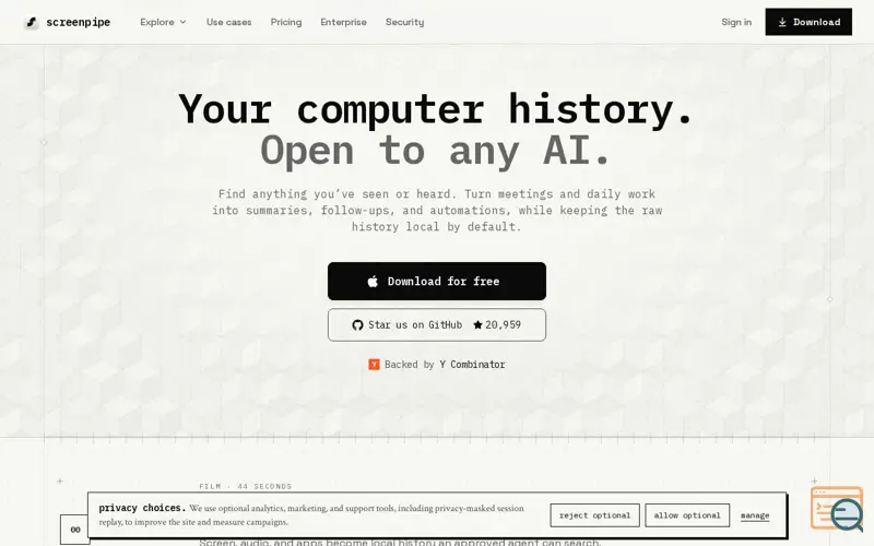 Screenshot of screenpipe
