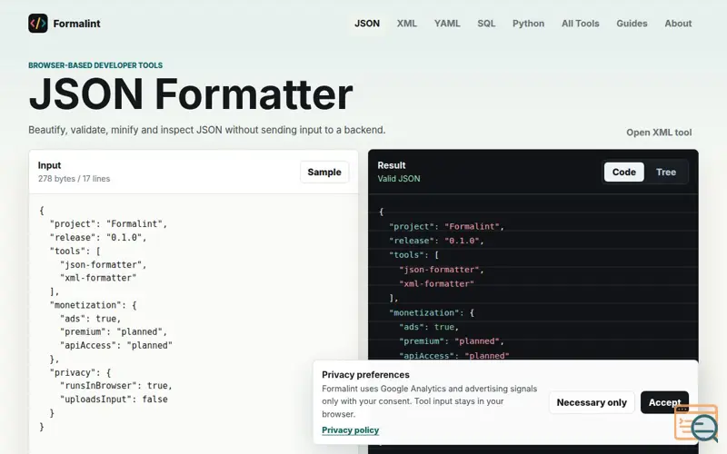 Screenshot of Formalint 
