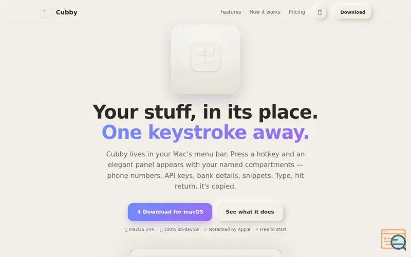 Screenshot of Cubby, a launch using Render