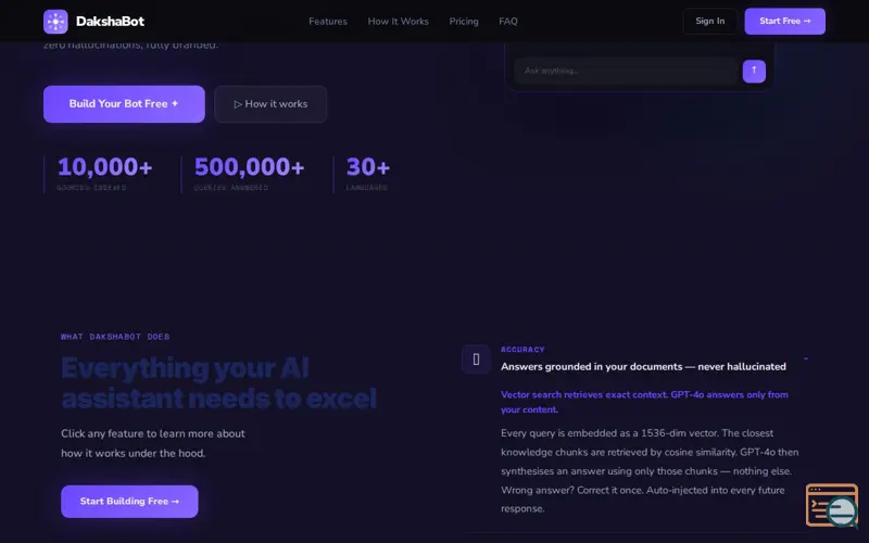 Screenshot of DakshaBot - AI Knowledge Assistants