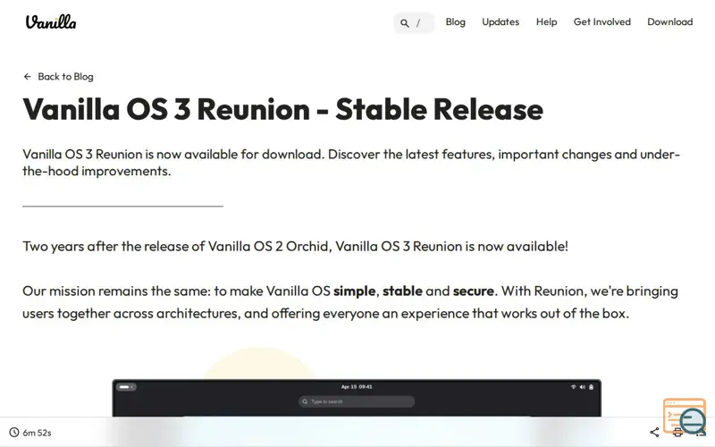 Screenshot of Vanilla OS 3 Reunion