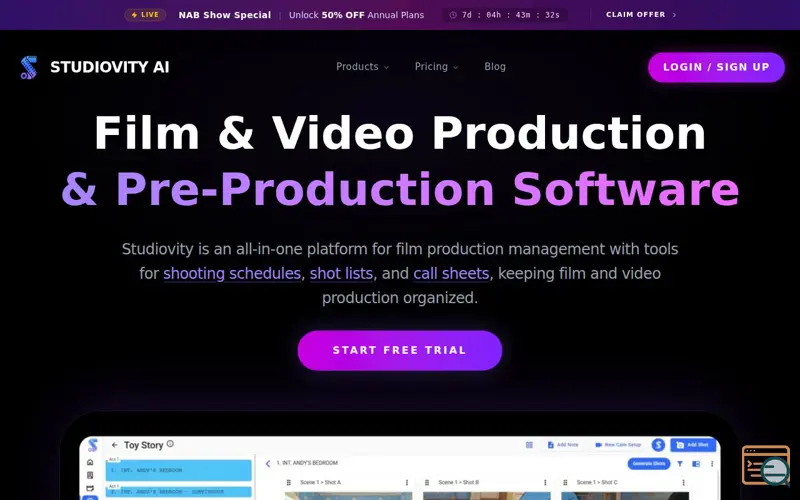 Screenshot of Movie Scheduling Software | Studiovity