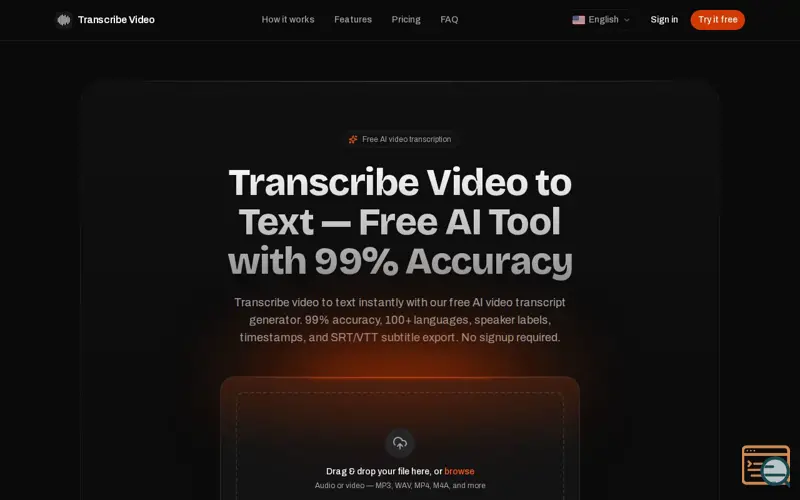 Screenshot of Transcribe Video to Text